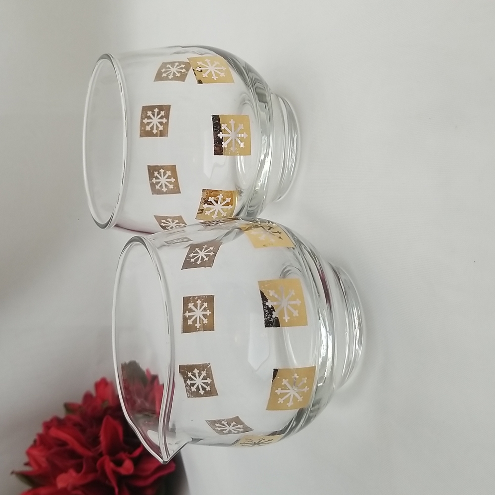 Mid Century Libbey Atomic Golden Snowflake Creamer and Sugar Set